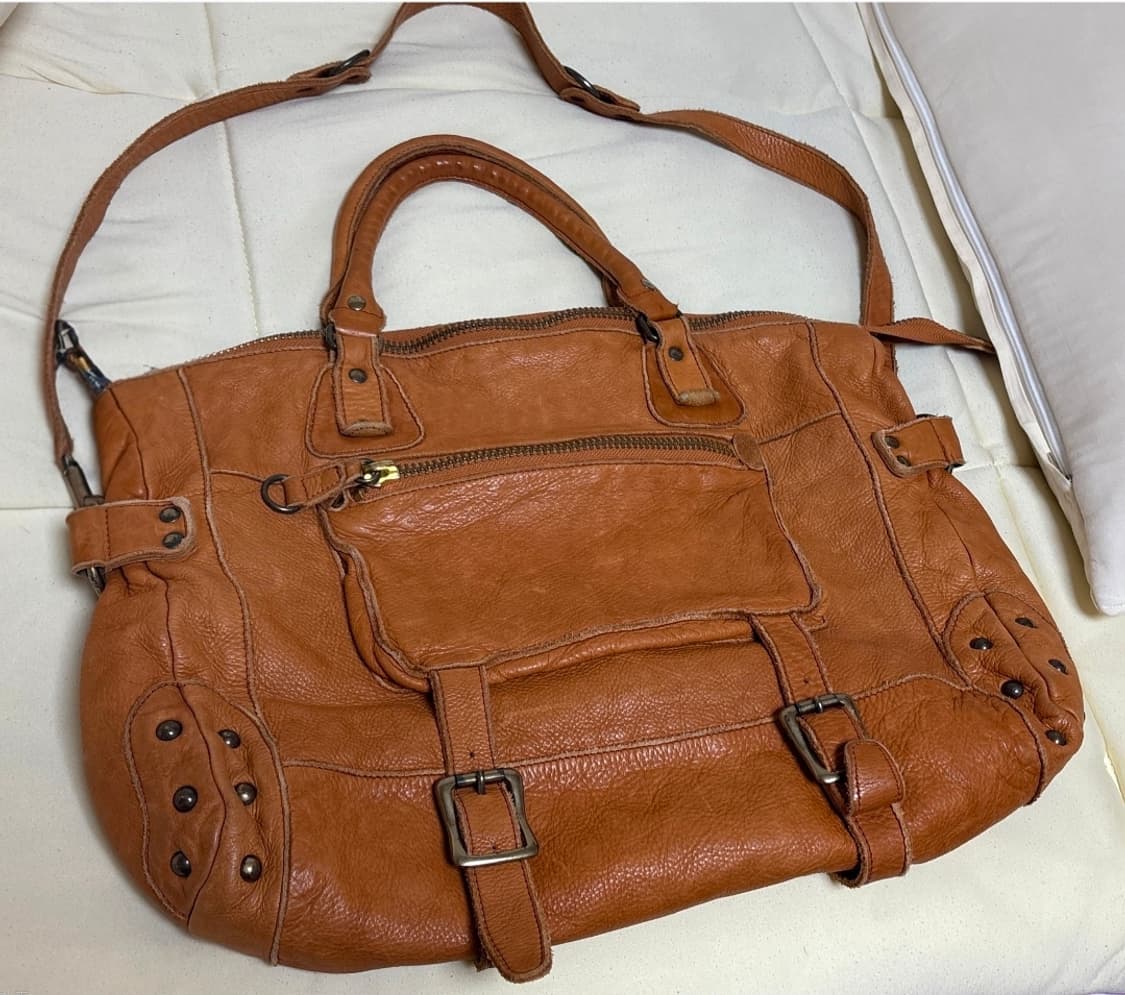 큐빈티지 가죽 y2k 토트백 숄더백 브라운 상품이미지1