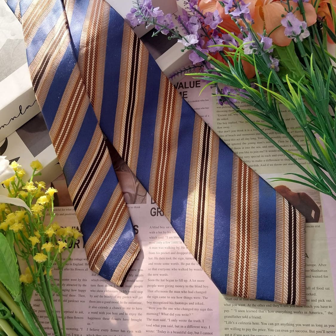 제냐 실크 베이지&블루 스트라이프 넥타이 8.7cm A+등급 K1385
 상품이미지2