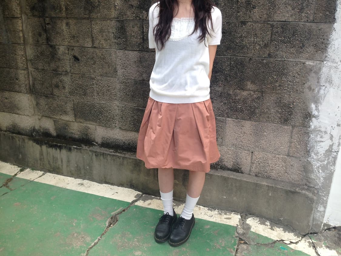 빈티지 밴딩 스커트 박스 플리츠 디테일 벌룬핏 핑크 베이지 상품이미지2