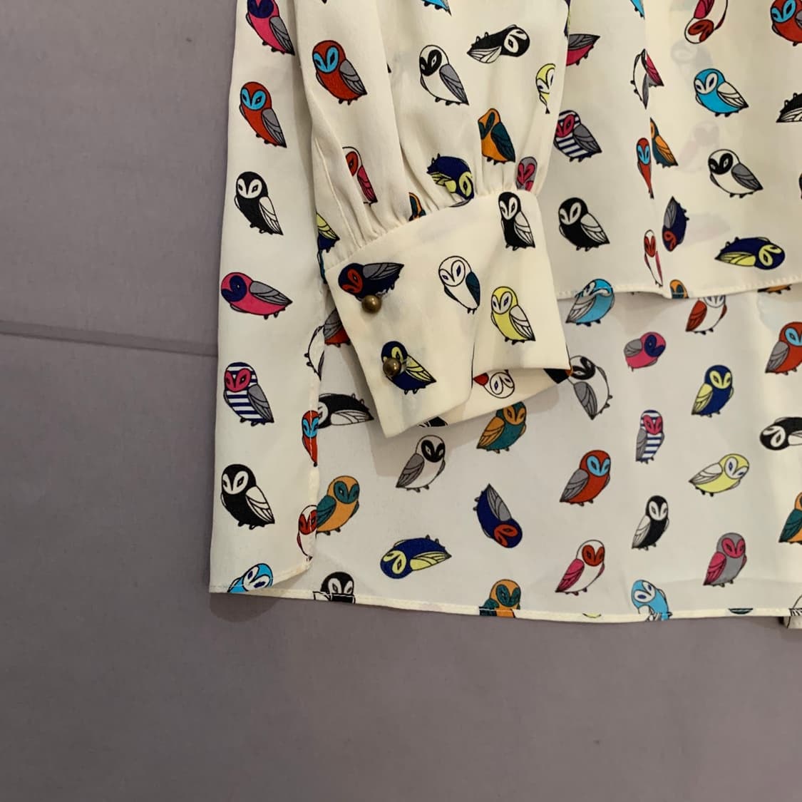 럭키슈에뜨 올빼미 패턴 주름 블라우스 셔츠 상품이미지4