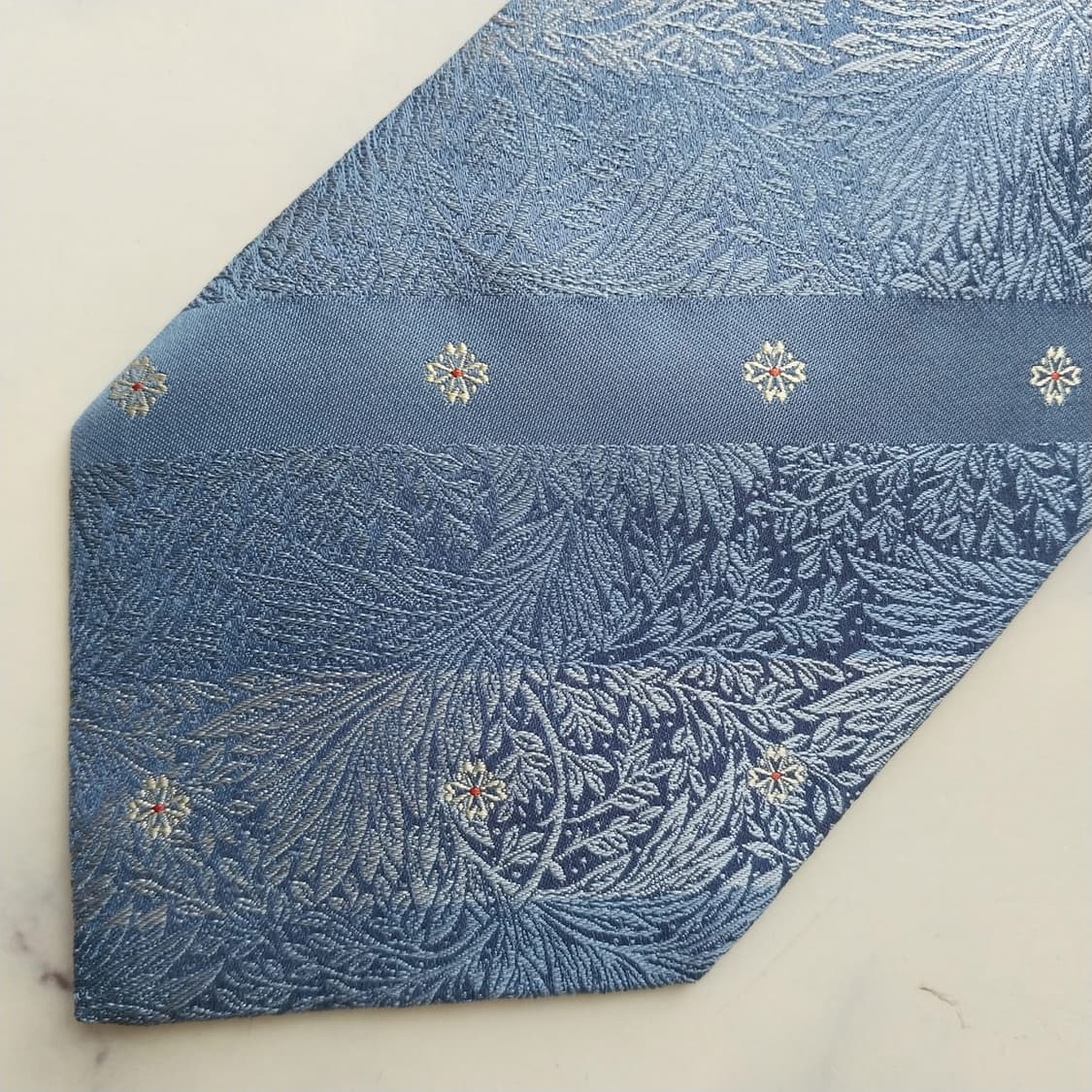 니나리치 실크 블루 플라워 자카드 넥타이 9.3cm A+등급 K2524 상품이미지6
