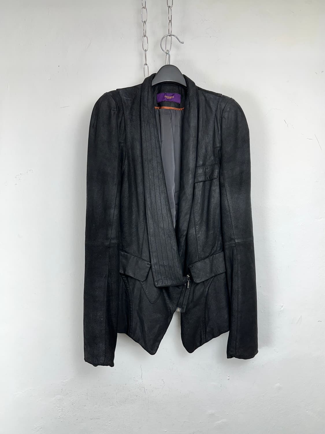 Lambskin Asymmetric Shawl Collar Jacket  상품이미지4