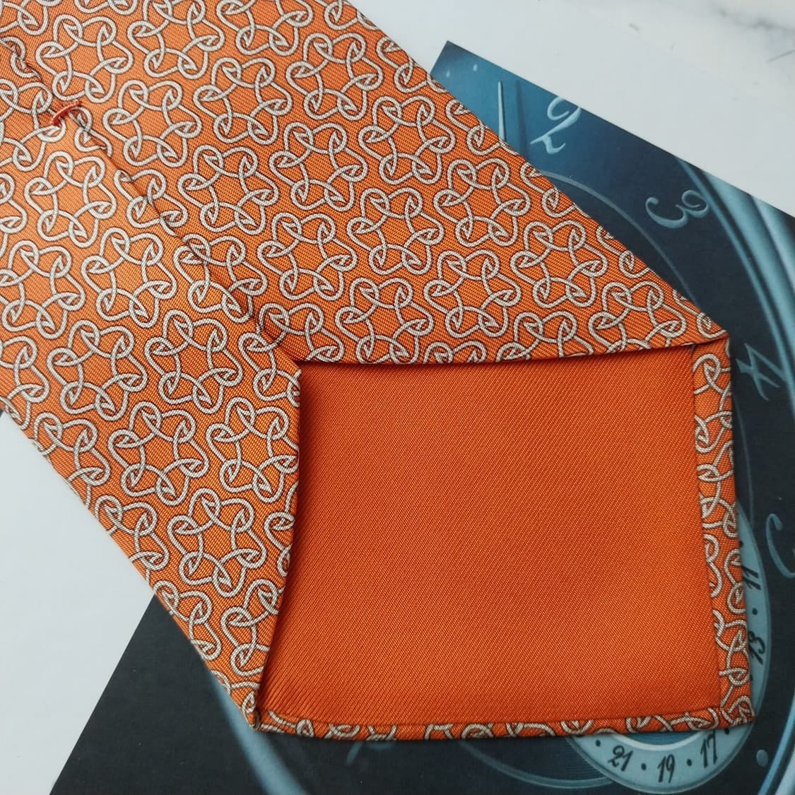 에르메스 실크 오렌지 H 패턴 넥타이 9.8cm A+~A등급 K2231
 상품이미지6