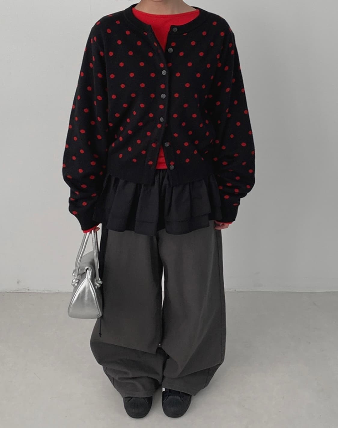 빨강 검정 도트 가디건 상품이미지2