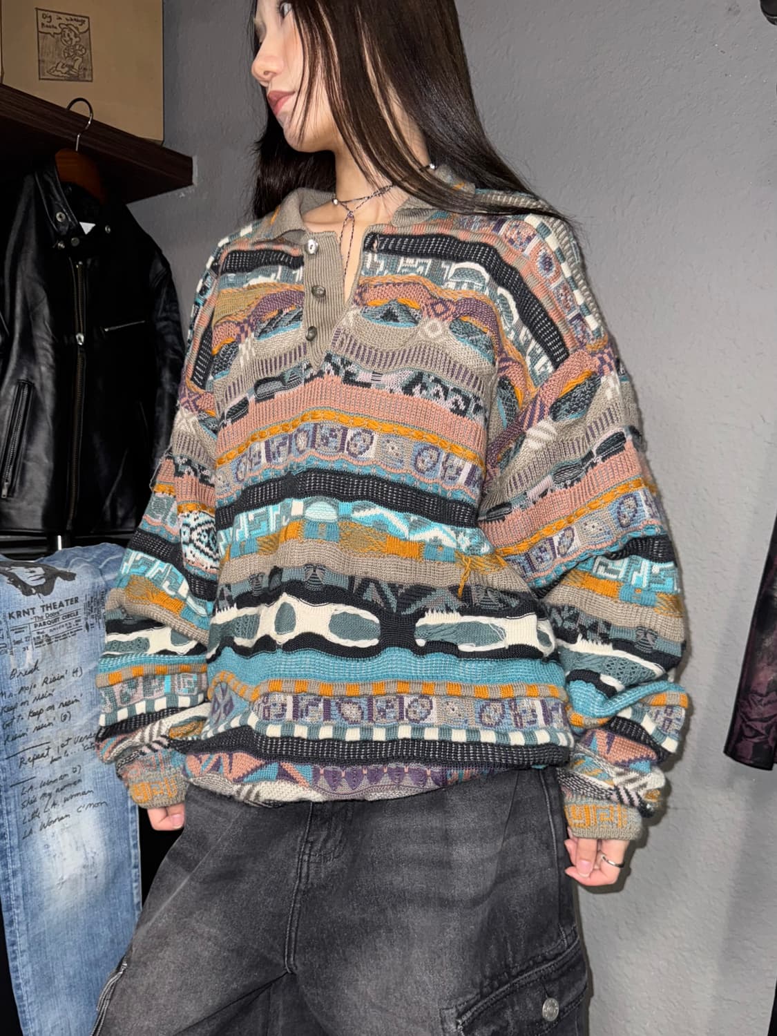 쿠지 케이블 카라니트 상품이미지2