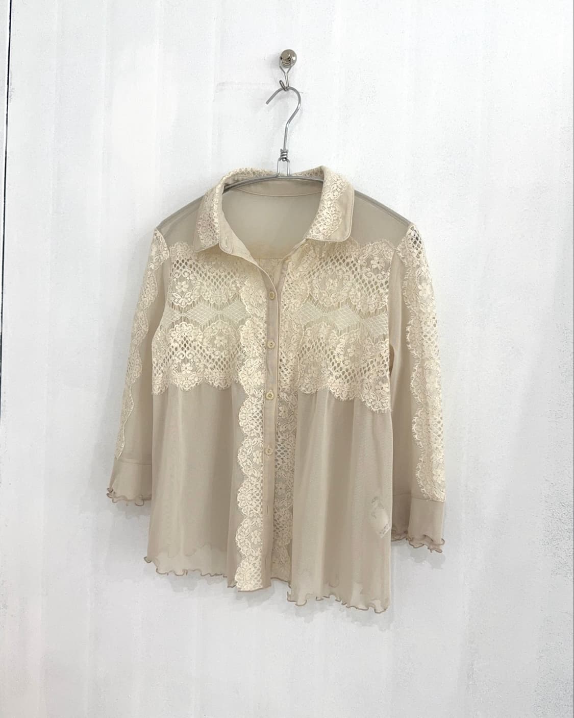 Beige Lace Sheer Shirt 상품이미지8