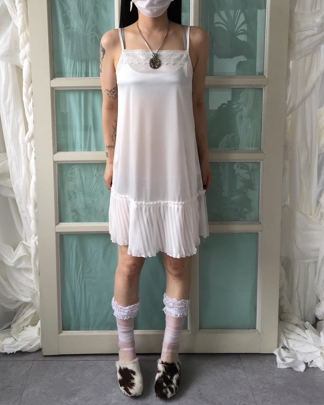 lace point pleats layer slip onepiece 상품이미지1