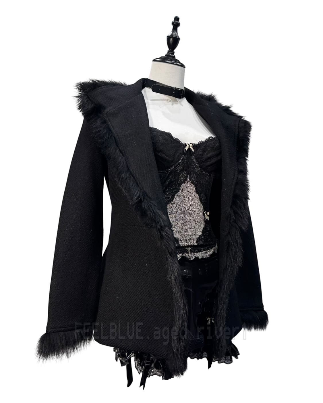 Fur-trimmed Wool Coat, Corset 2pcs set 상품이미지2