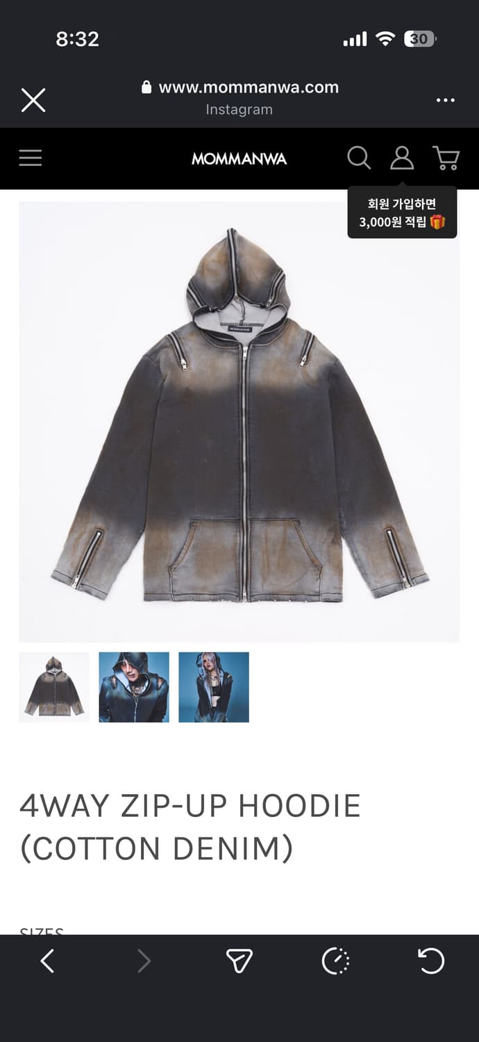 몸만와 4WAY ZIP-UP HOODIE (COTTON DENIM) 1 상품이미지5