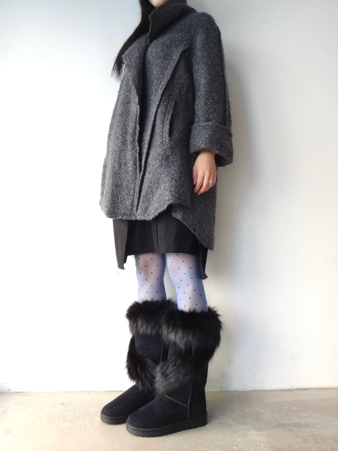 MINE high neck drape boucle coat / grey 상품이미지9