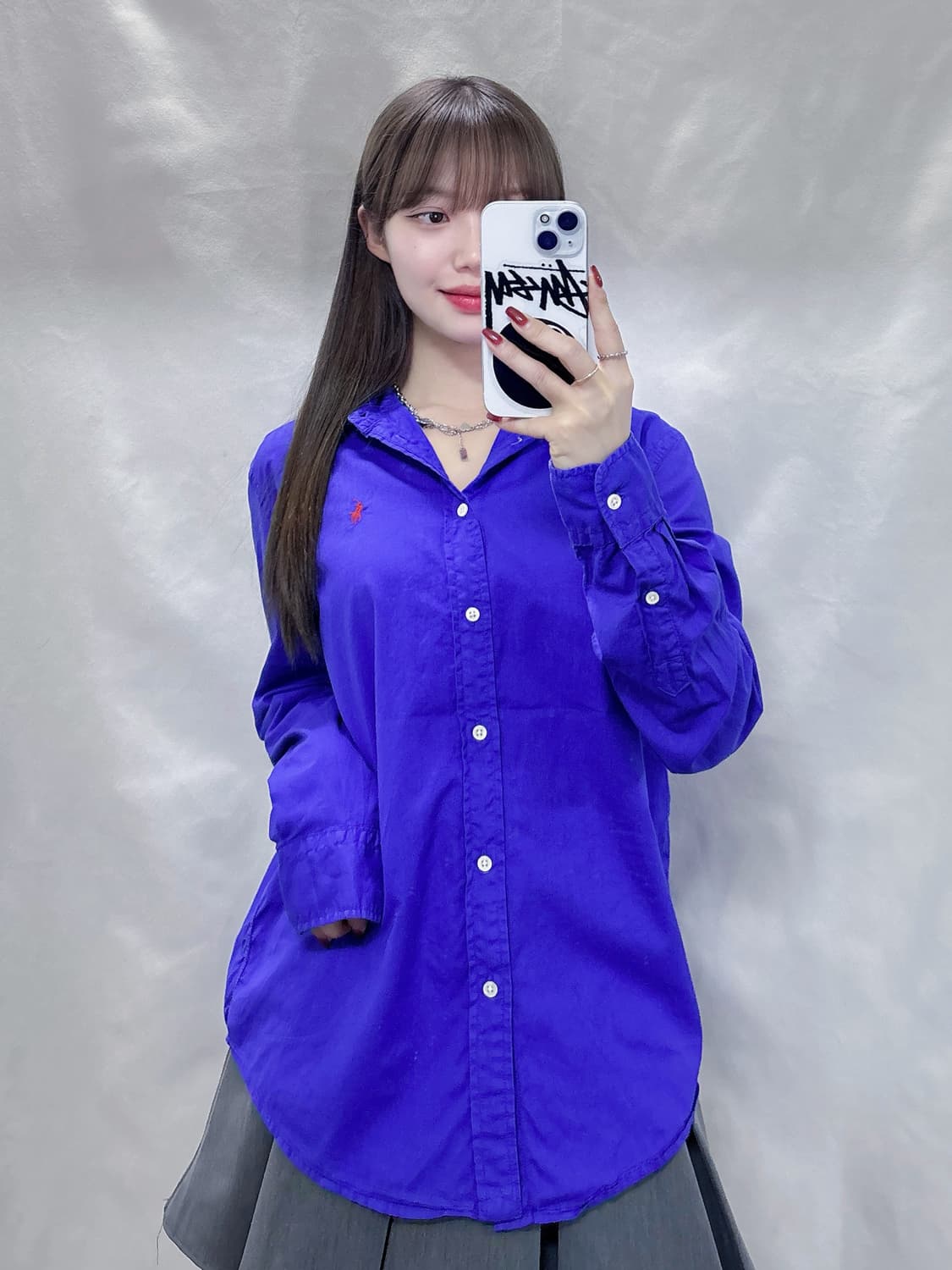 폴로 레드포니 큐알 블루 솔리드 셔츠 상품이미지1