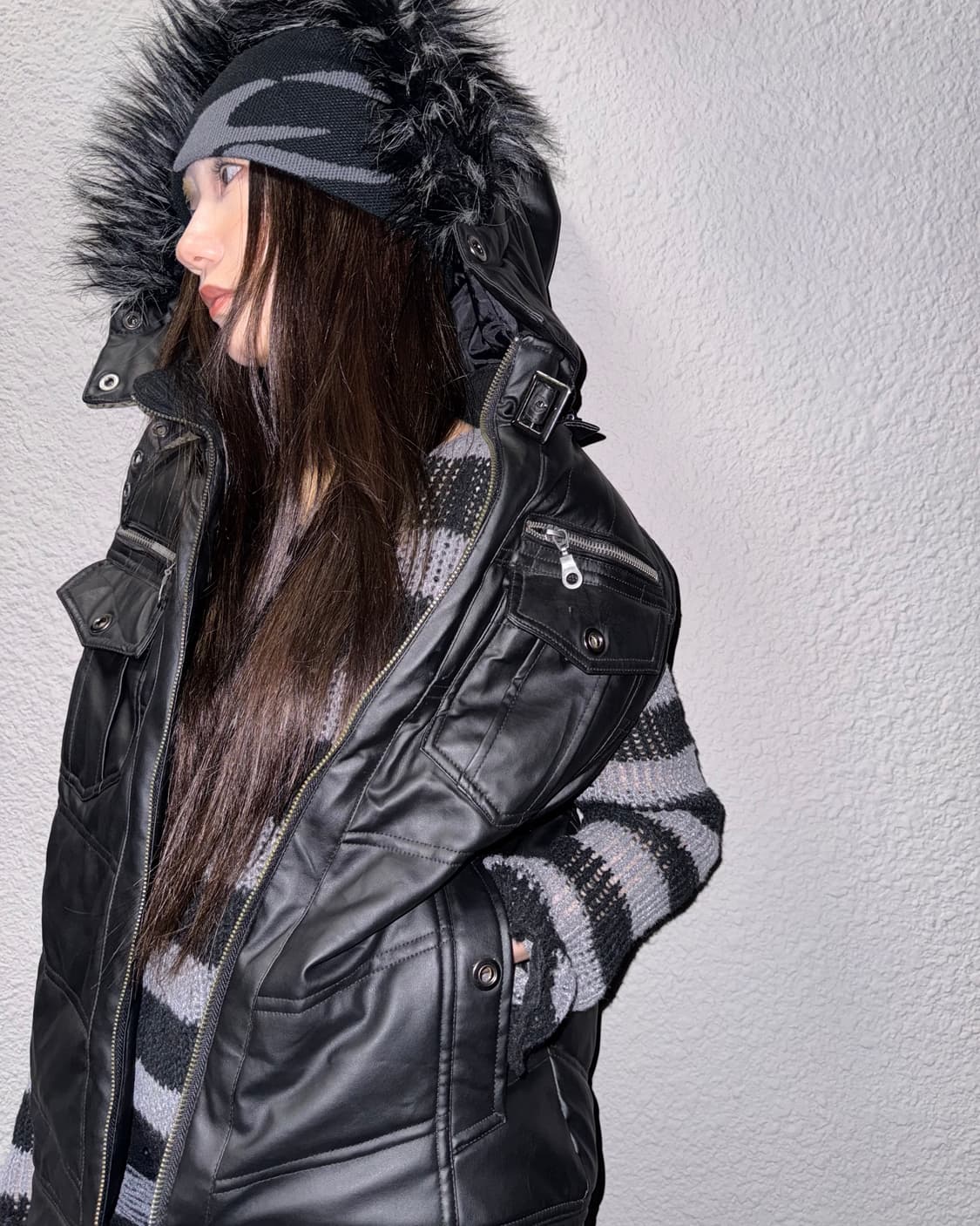 빈티지 퍼 레더 베스트 상품이미지2