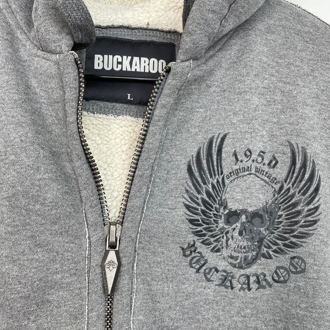 버커루 Buckaroo 스컬 윙 자수 기모 후드집업 L 상품이미지2