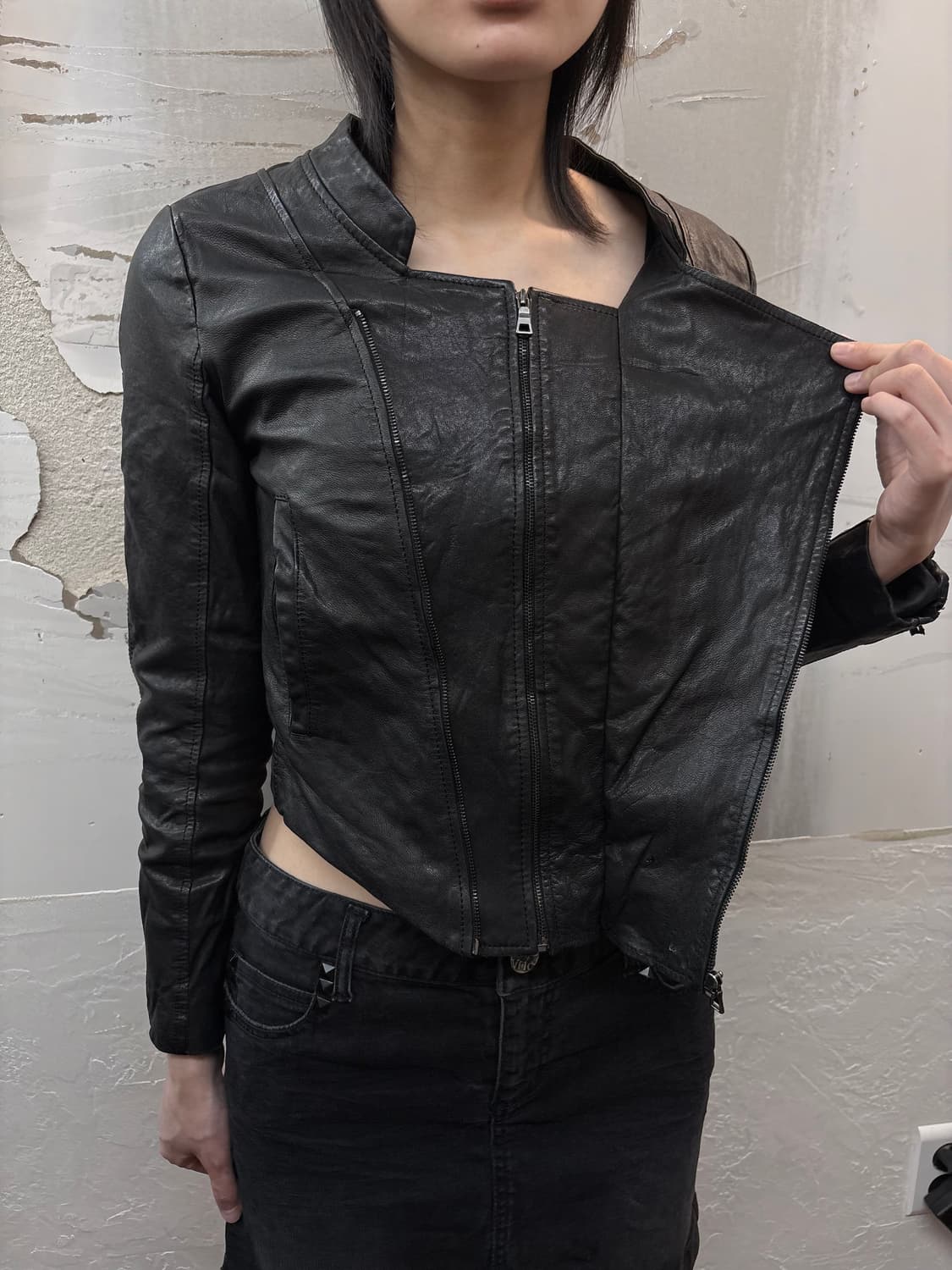 oblique double  zipper sheepskin jacket 상품이미지2