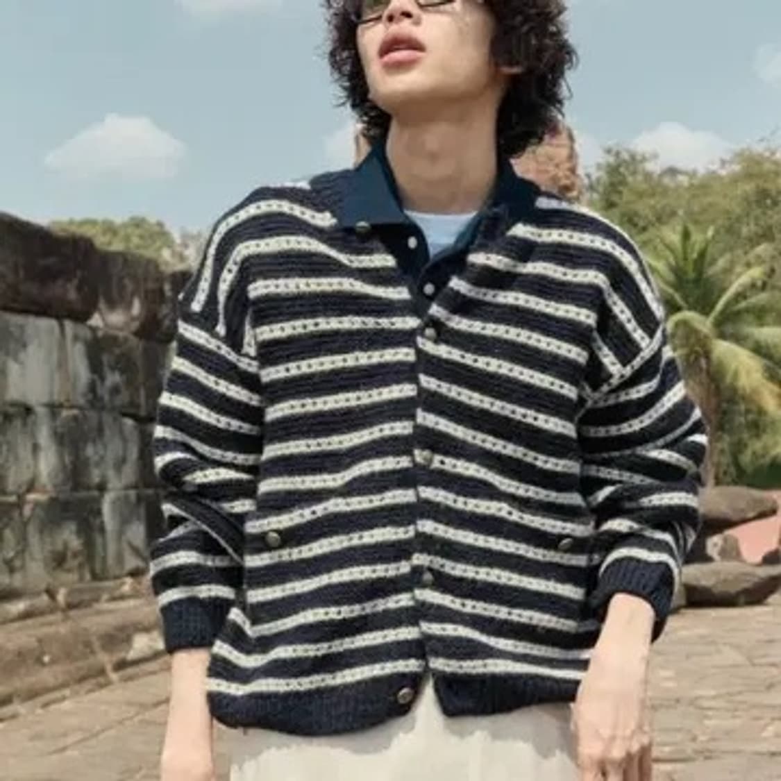 stu 라운드넥 스트라이프 가디건 네이비 상품이미지2