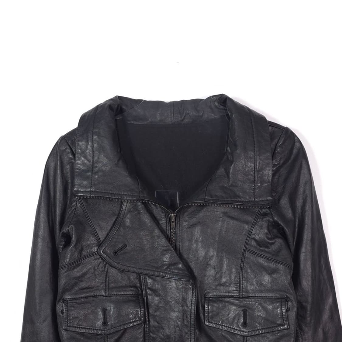 리얼 양가죽 슬림핏 시보리 레더 자켓 블랙 66 상품이미지3