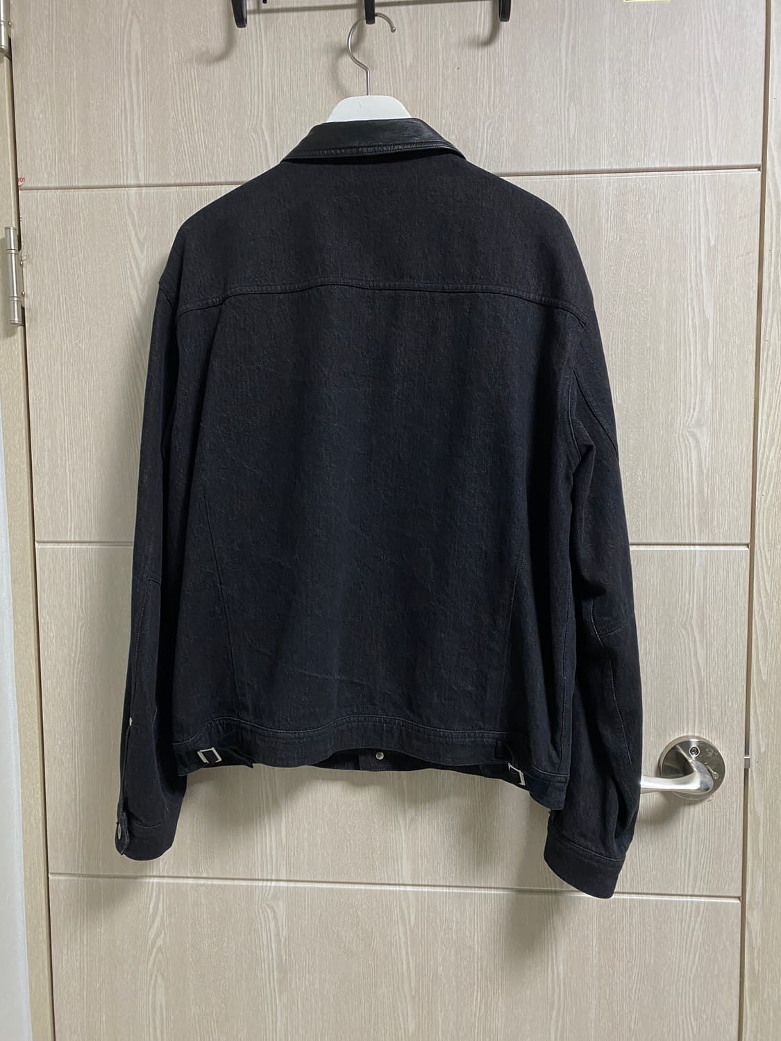 폴리테루 유즈드 트러커 자켓 블랙 레더 칼라 상품이미지4