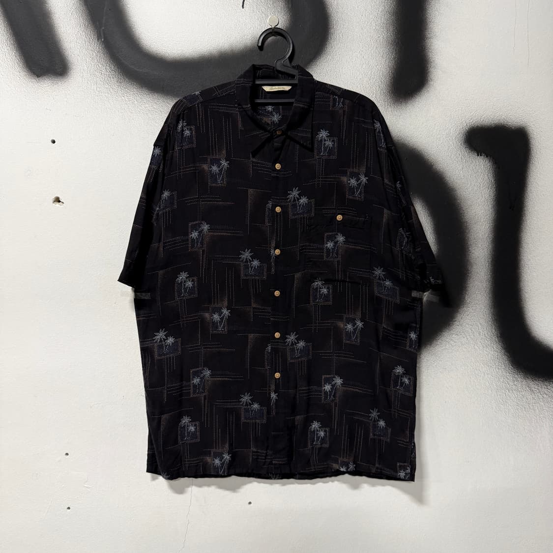 VTG 빈티지 야자수 풀 패턴 레이온 반팔 셔츠 상품이미지1