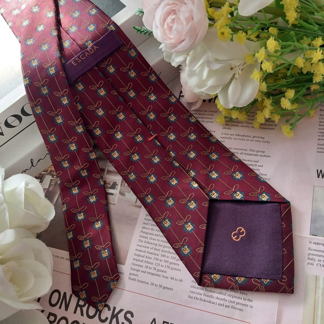 에스까다 실크 브라운 플라워 자카드 넥타이 8.9cm A+등급 K1313 상품이미지5