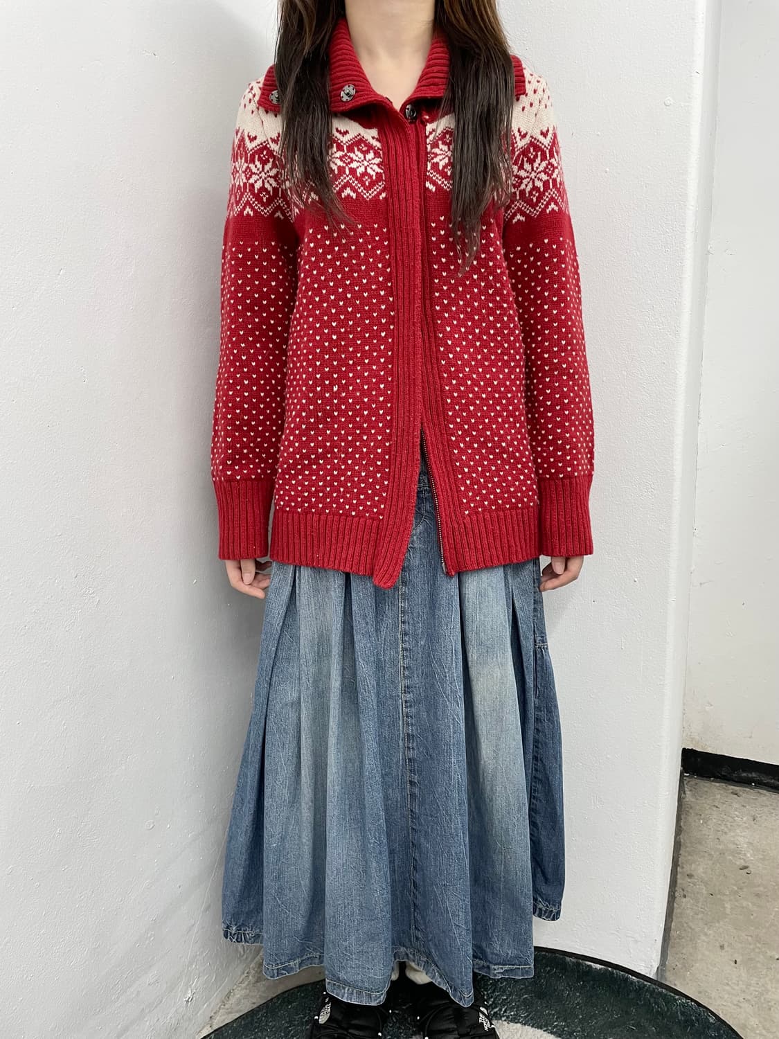 워싱 데님 핀턱 롱스커트 상품이미지4