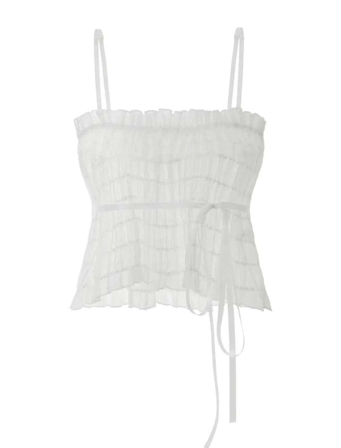 쓰리타임즈 백예린 나시 쉬폰 링클 슬리브리스 화이트 상품이미지3