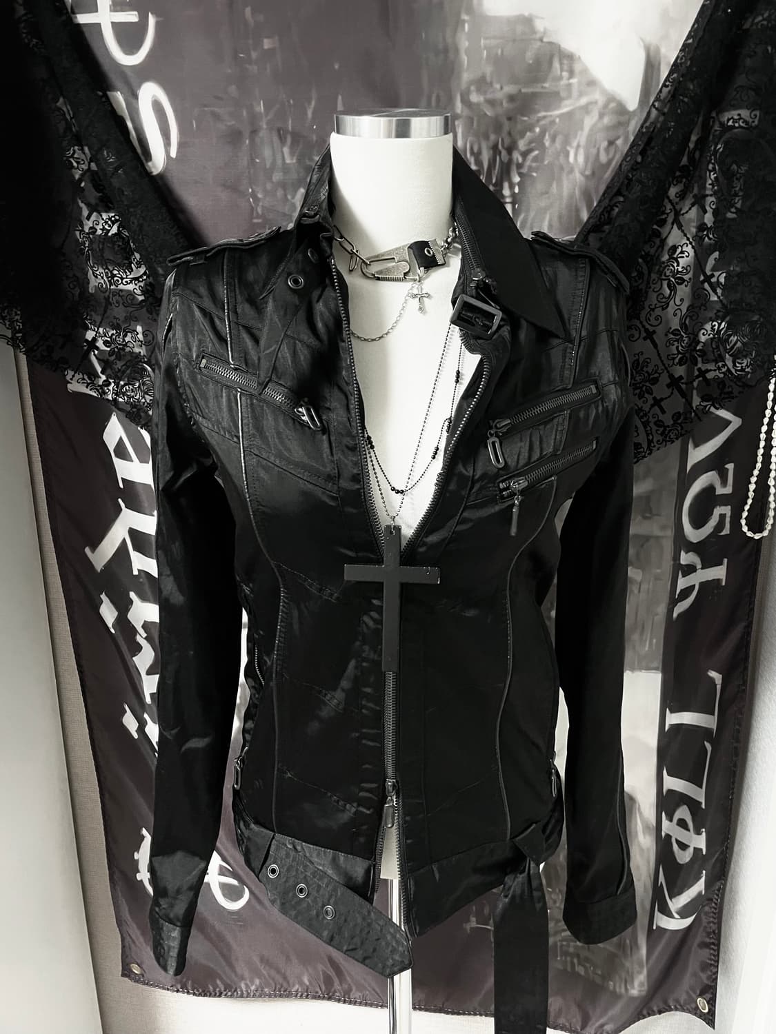 착샷o 바이커벨티드집업자켓 일본빈티지락시크펑크고스고딕버커루00s핀터나나깔 상품이미지2