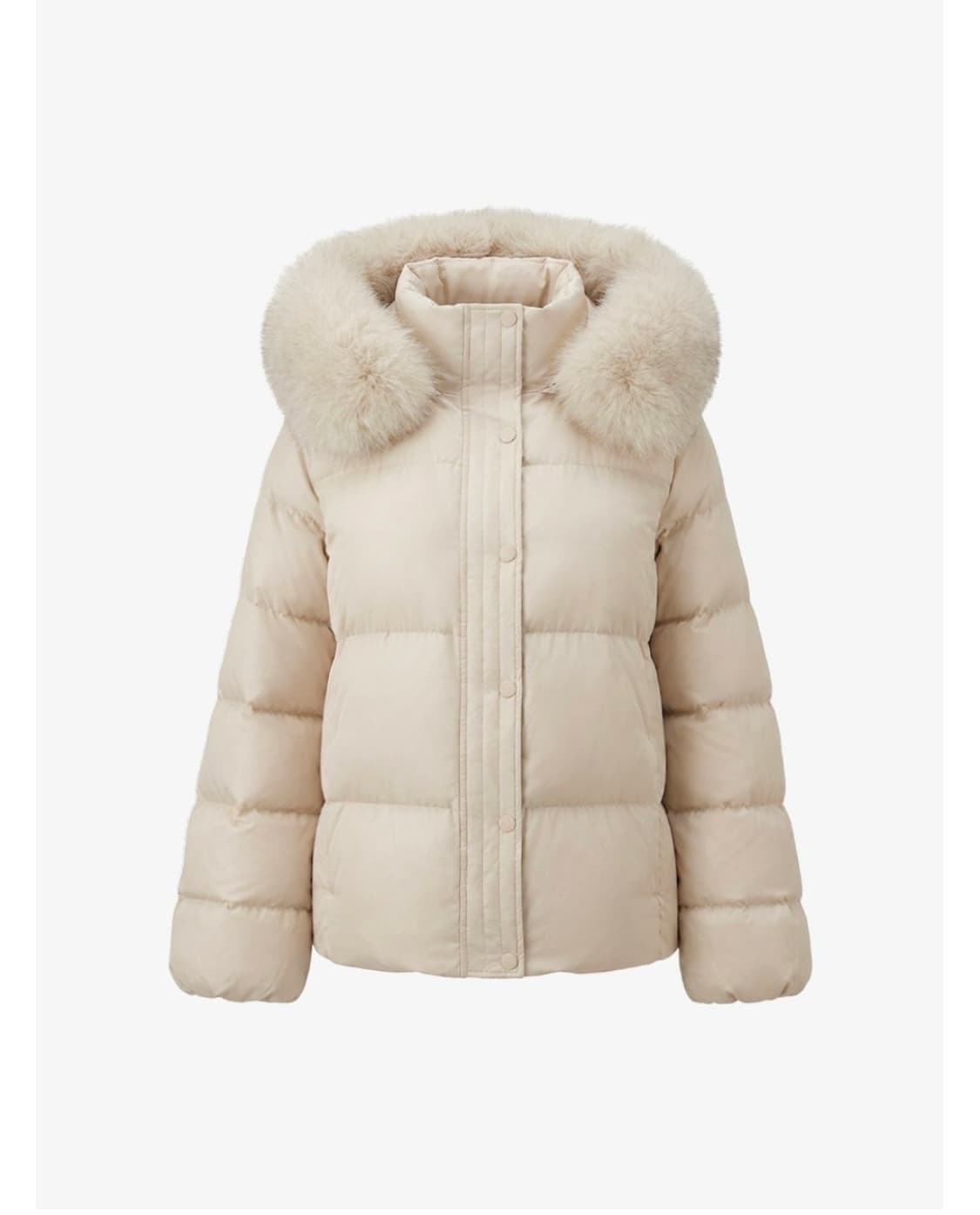 새상품) 어라운드율 안젤리나 구스 패딩 크림 베이지 컬러 A라인 폭스퍼 상품이미지1