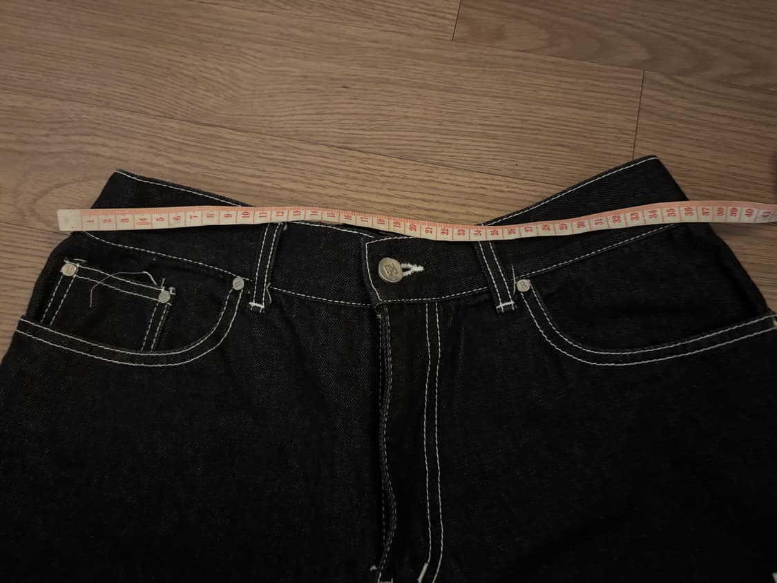 새상품급 RDVZ 스티치 흑정 데님 카고 와이드버뮤다반바지 남여공용mL 상품이미지4