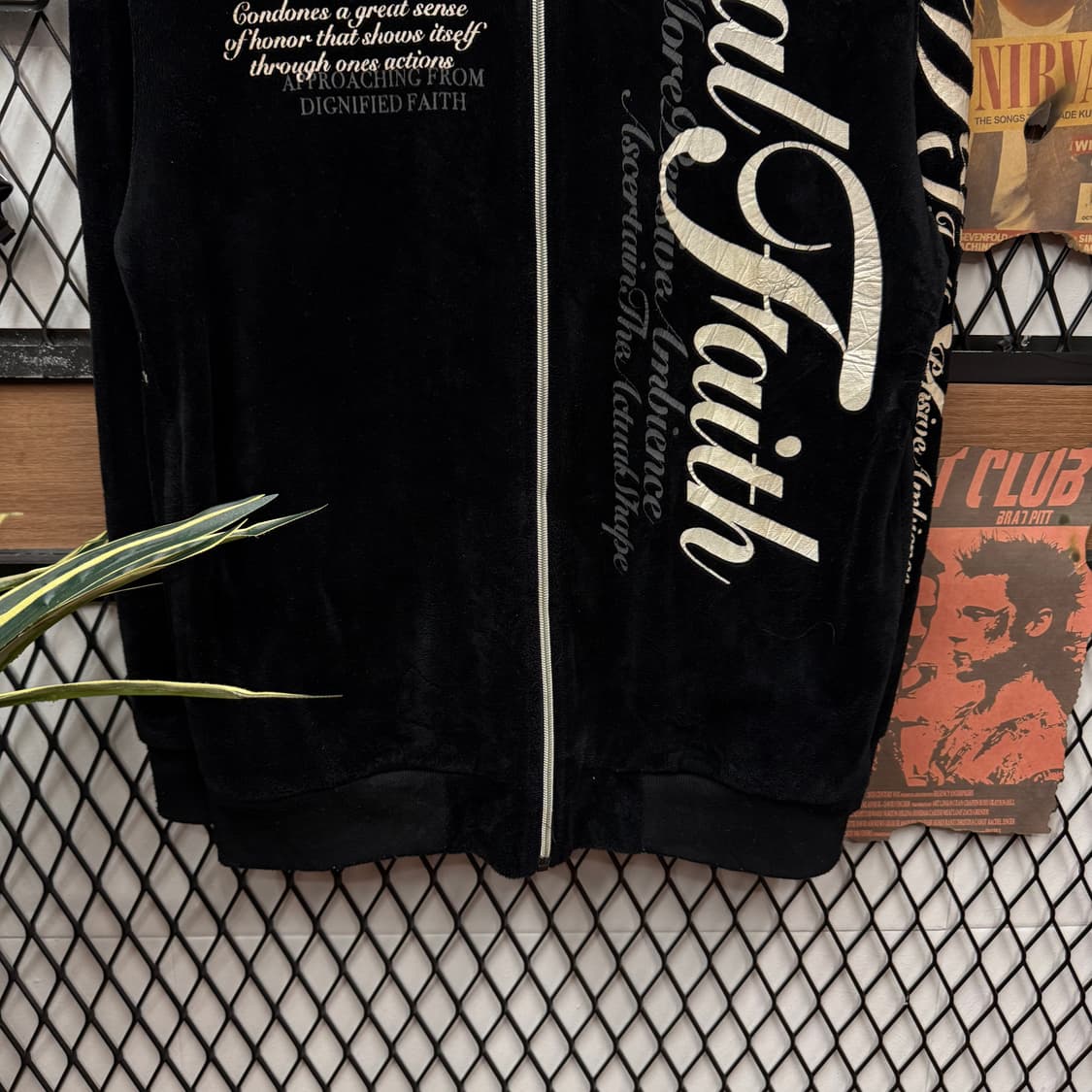 00s 보미에르 벨로아 레터링 Y2K 후드 집업 블랙 화이트 상품이미지4