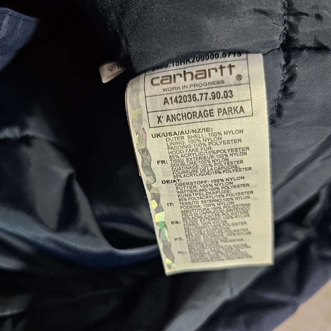 칼하트 WIP 앵커리지 파카 네이비 XS 상품이미지8