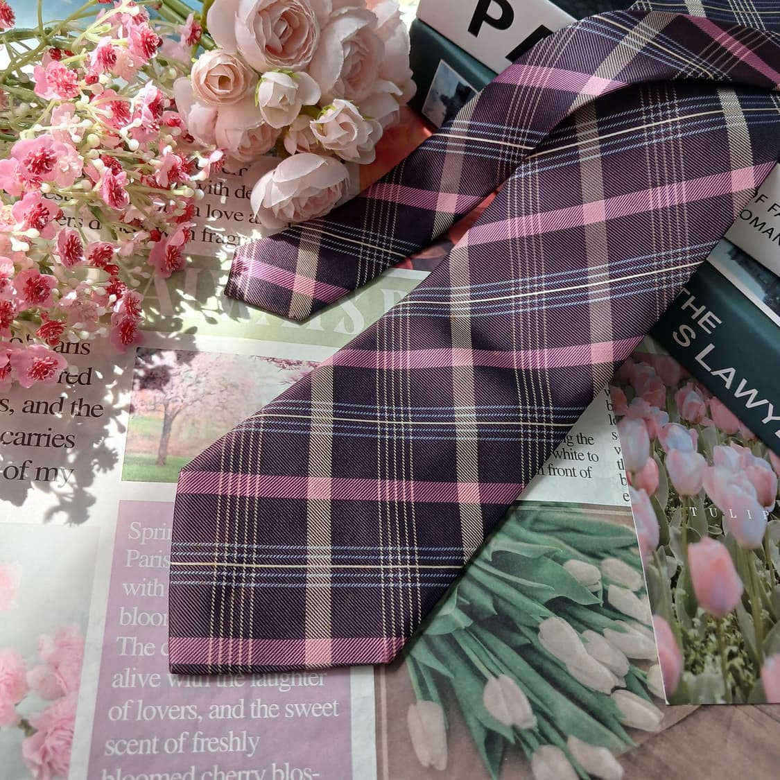 아쿠아스큐텀 실크 핑크 체크 넥타이 9.5cm A등급 E963
 상품이미지4