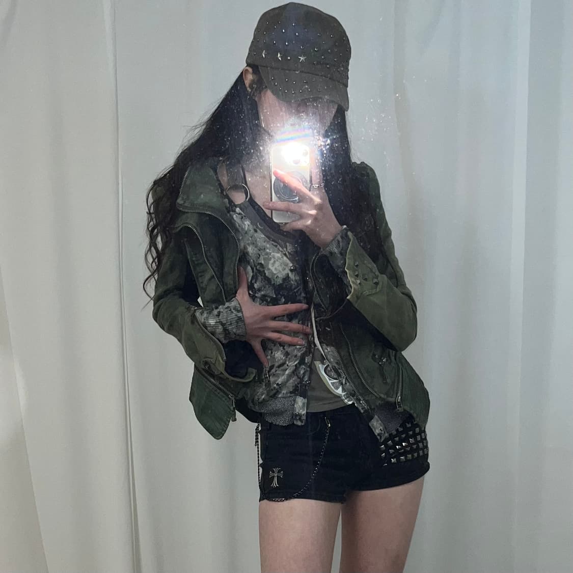 Y2K 카키 스터드 자켓 상품이미지3