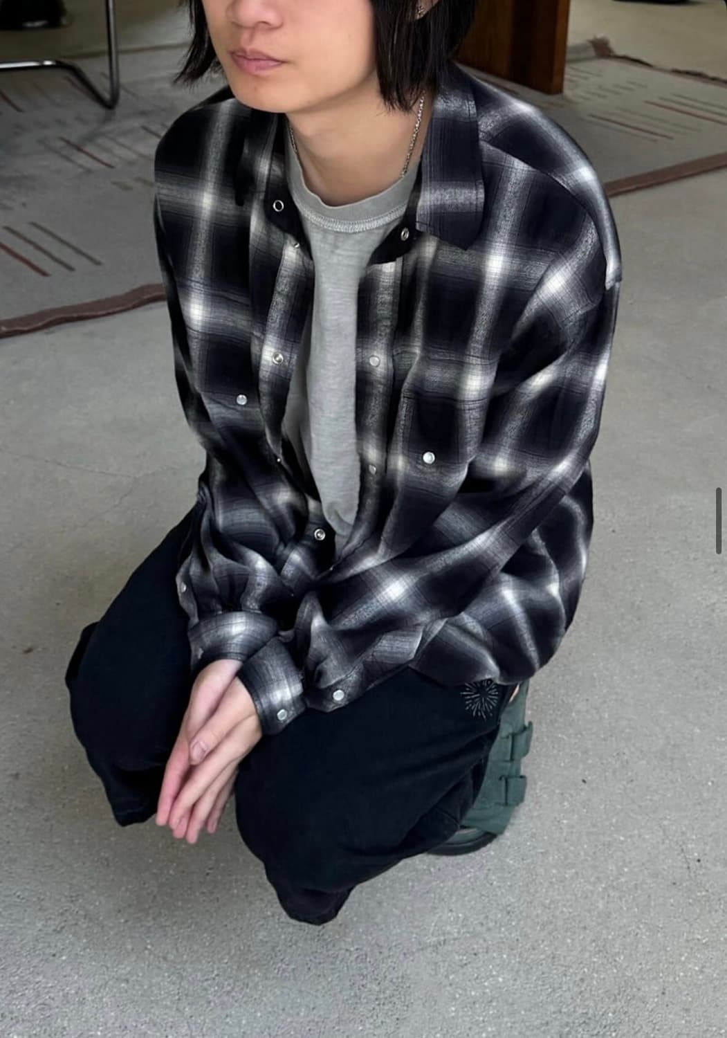 폴리테루 웨스턴 체크셔츠 잉크화이트 4 상품이미지1