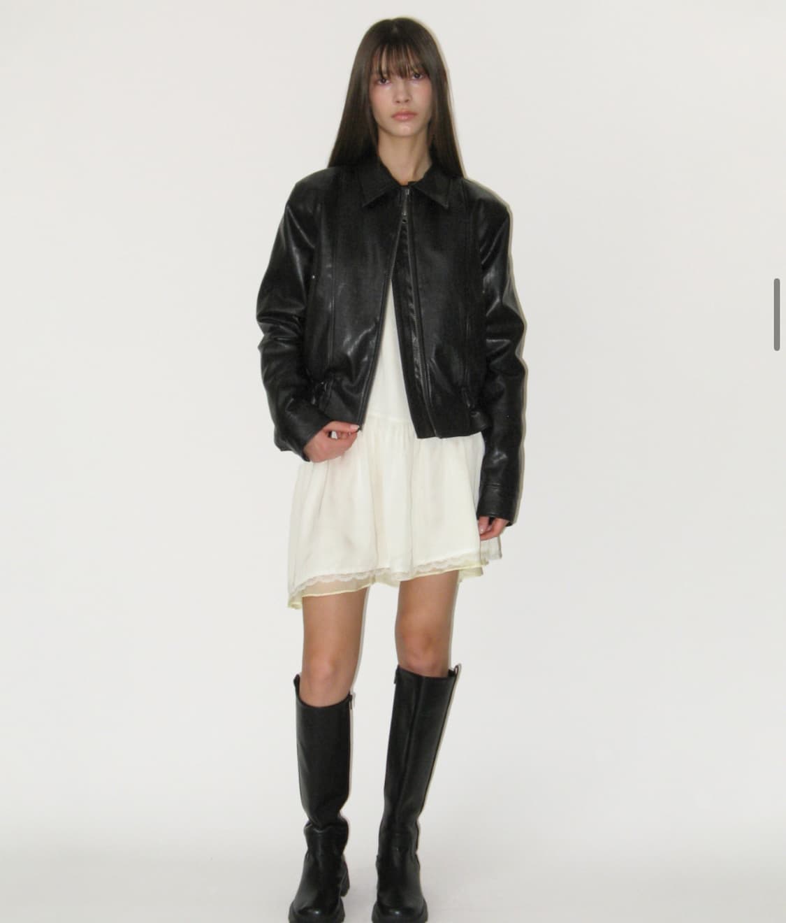 썬번프로젝트 Faux Leather Frill Jumper, BLACK 상품이미지2