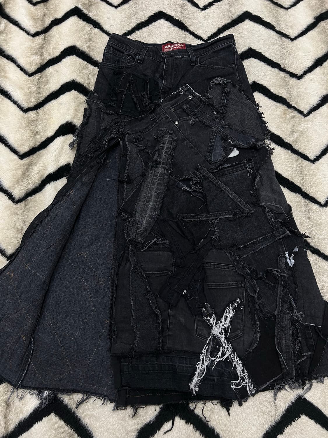 [30]Arizona 패치워크 레메이크 데님 롱 스커트/흑청 상품이미지2