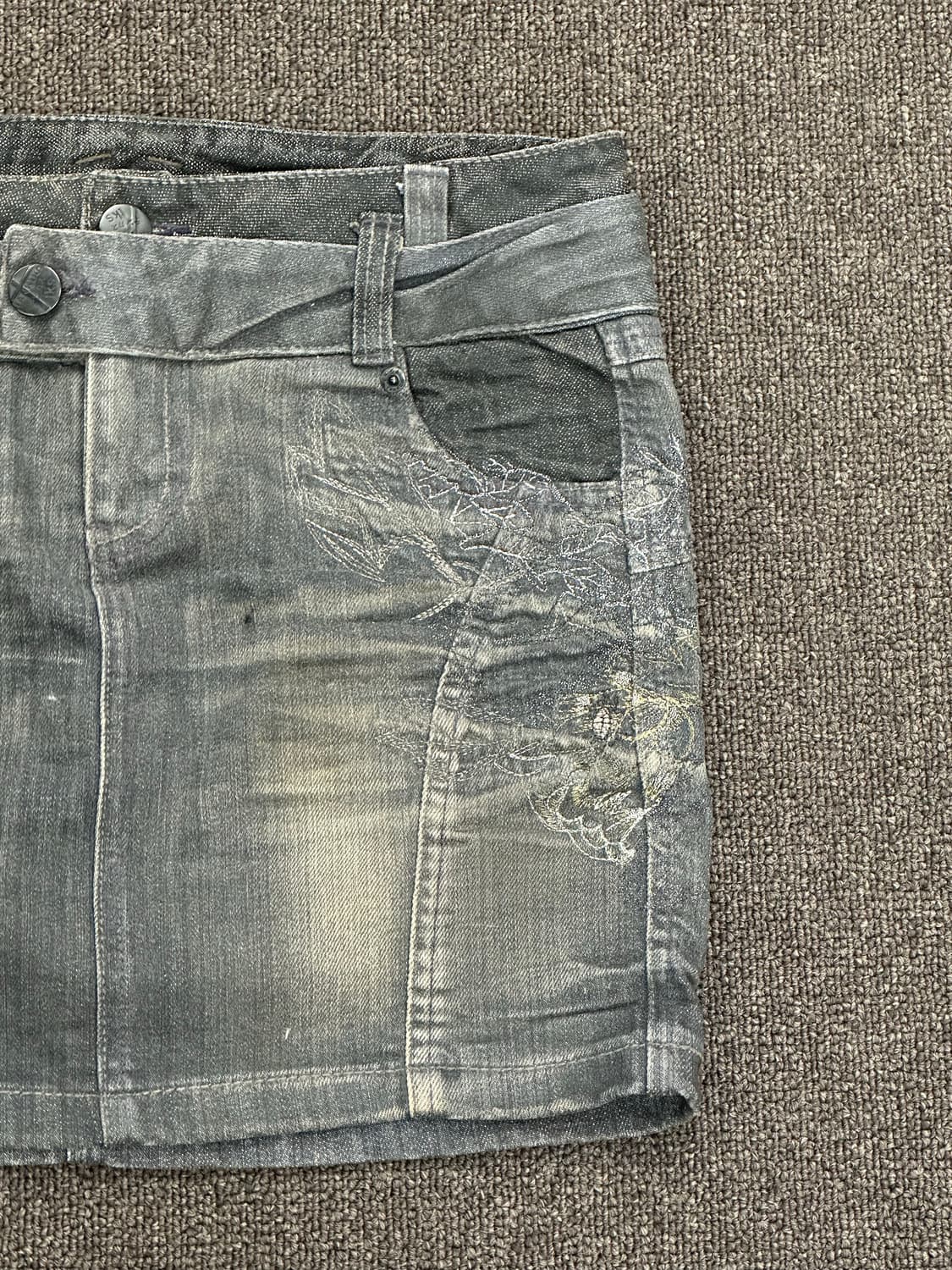 M)Japanese vintage 자수 벨티드 흑청 미니스커트 상품이미지2