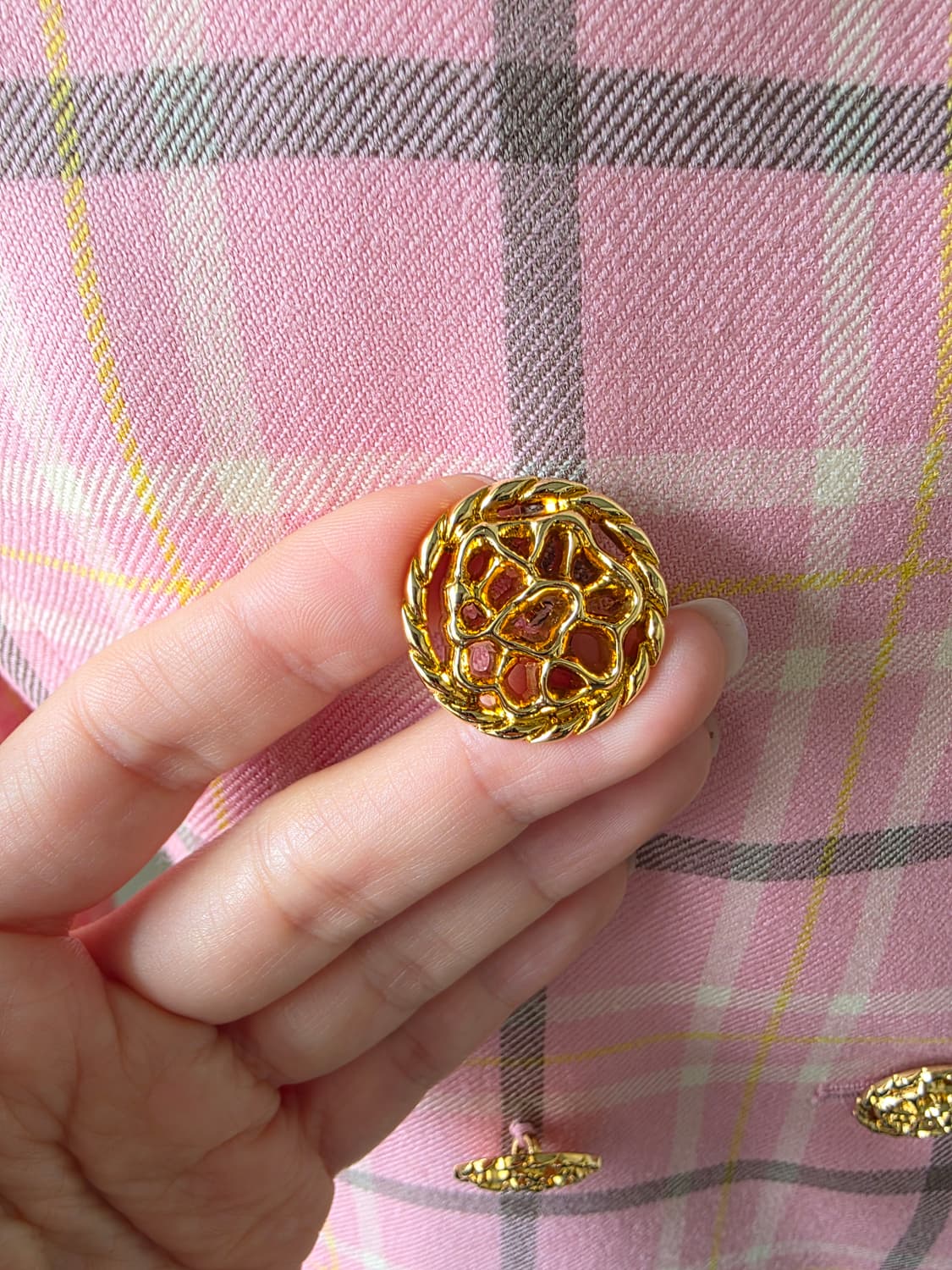 핑크 체크 더블 금장 버튼 자켓 상품이미지5