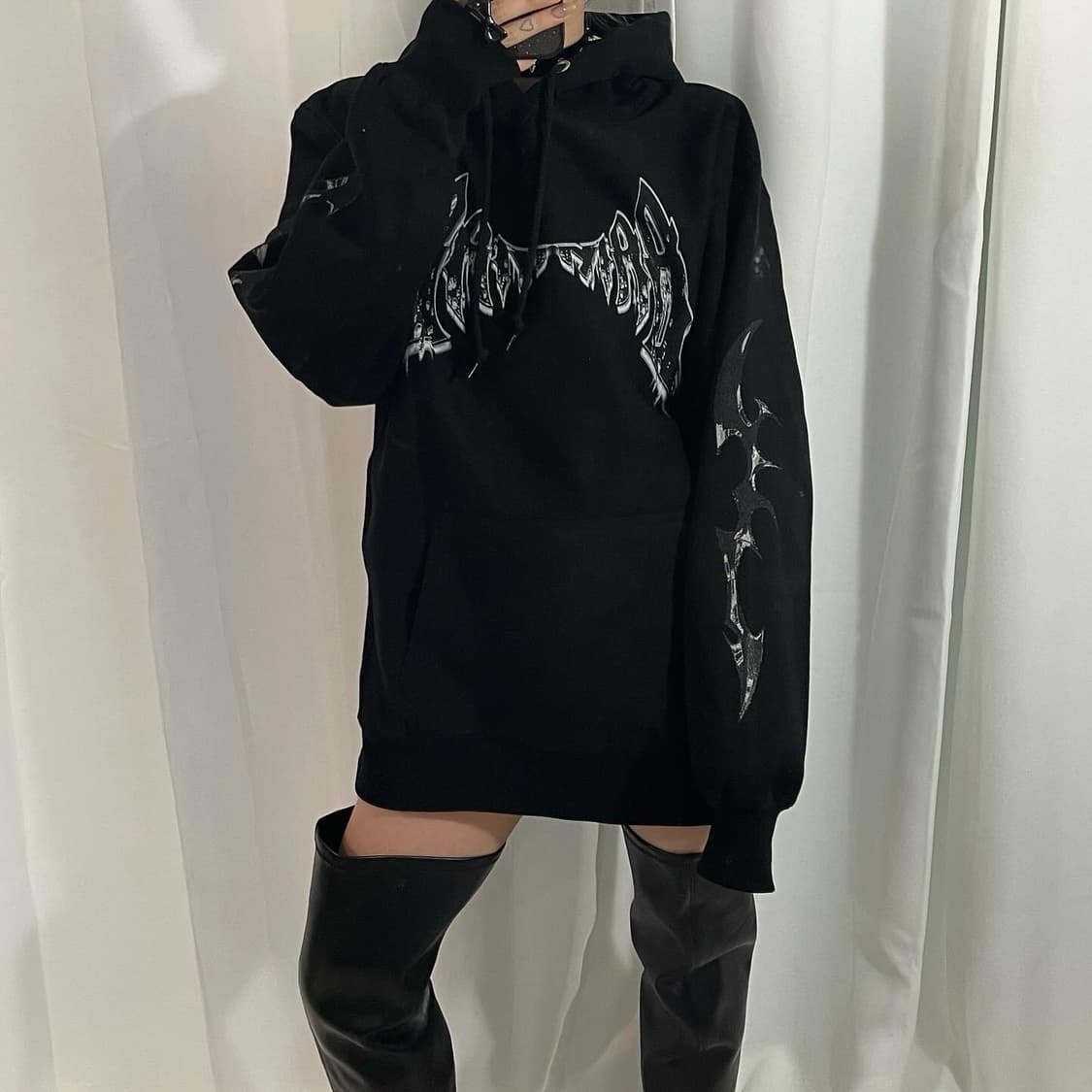 punk lettering hood t-shirt 상품이미지1