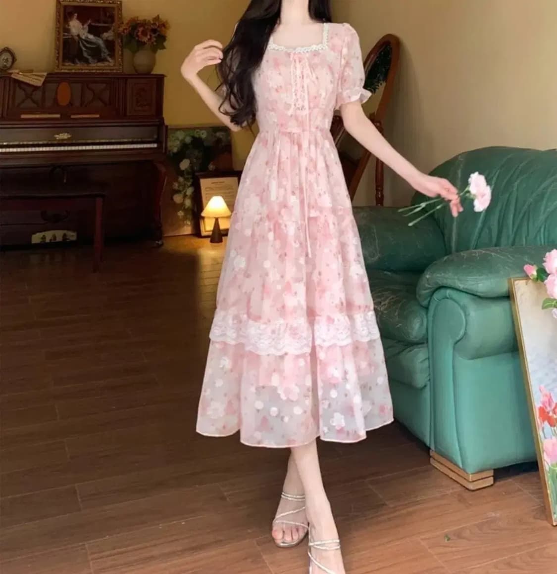 핑크 쉬폰 롱원피스  상품이미지6