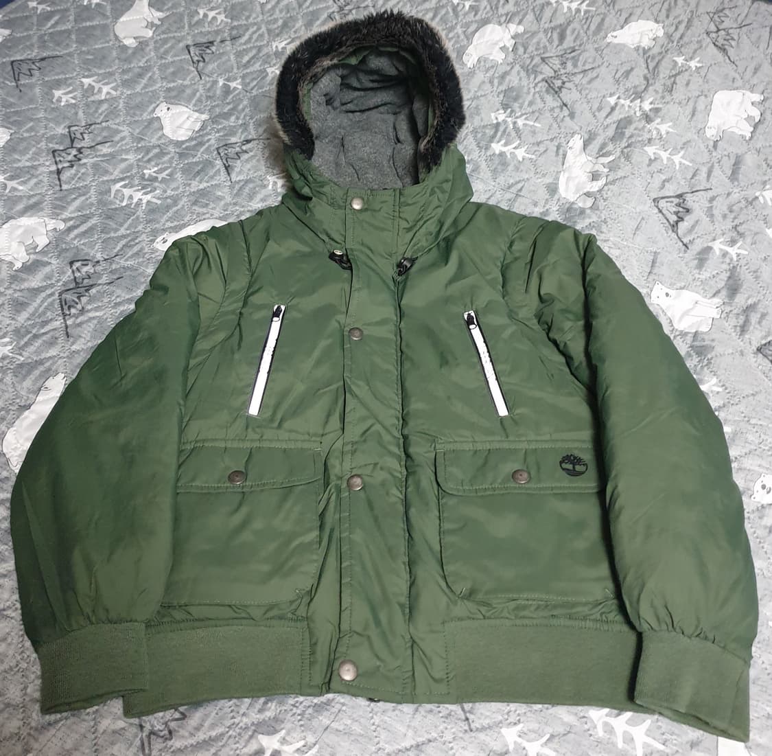 팀버랜드 키즈 안감기모 퍼 후드 패딩 카키 (138) 상품이미지1