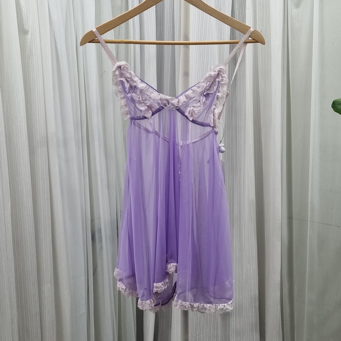 란제리 레이스 퍼플 보라 슬립 슬리브리스 1809 상품이미지2