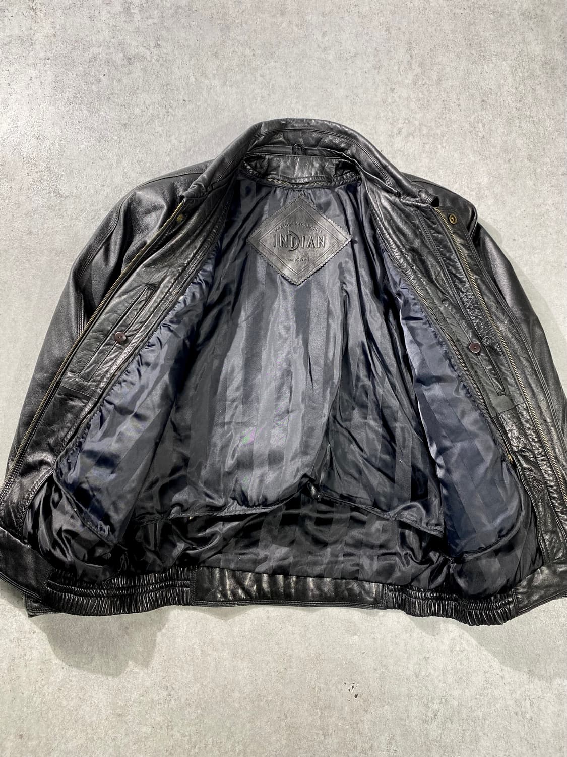 [105]90s Indian 블랙 덕다운 라이닝 양가죽 봄버자켓 상품이미지5