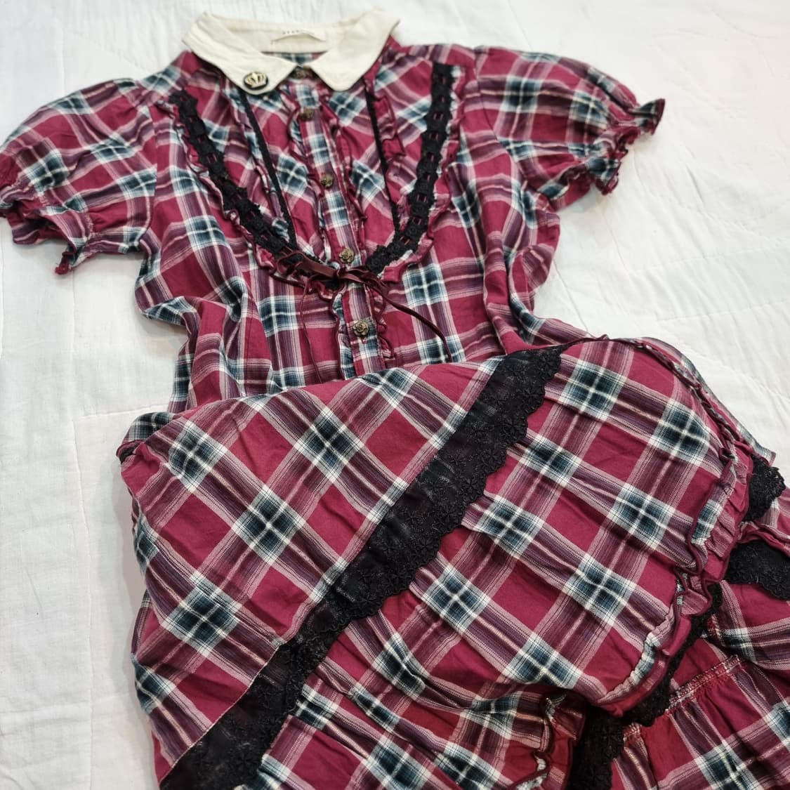 axes femme 체크 레이스 모리걸 원피스 상품이미지4