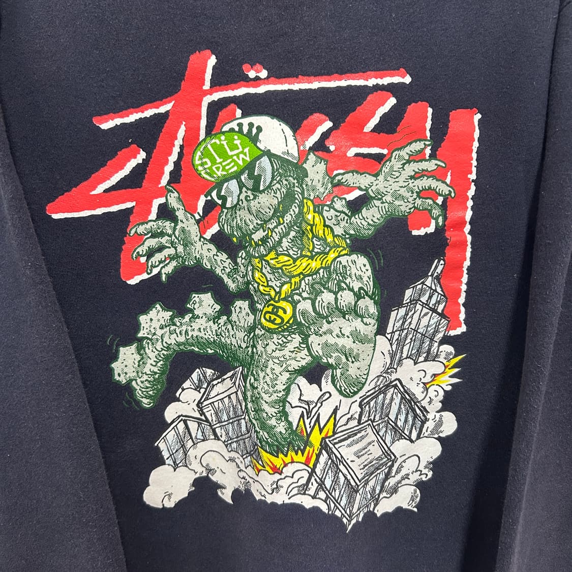 00s 스투시 고질라 그래픽 크루넥 맨투맨 네이비 상품이미지4