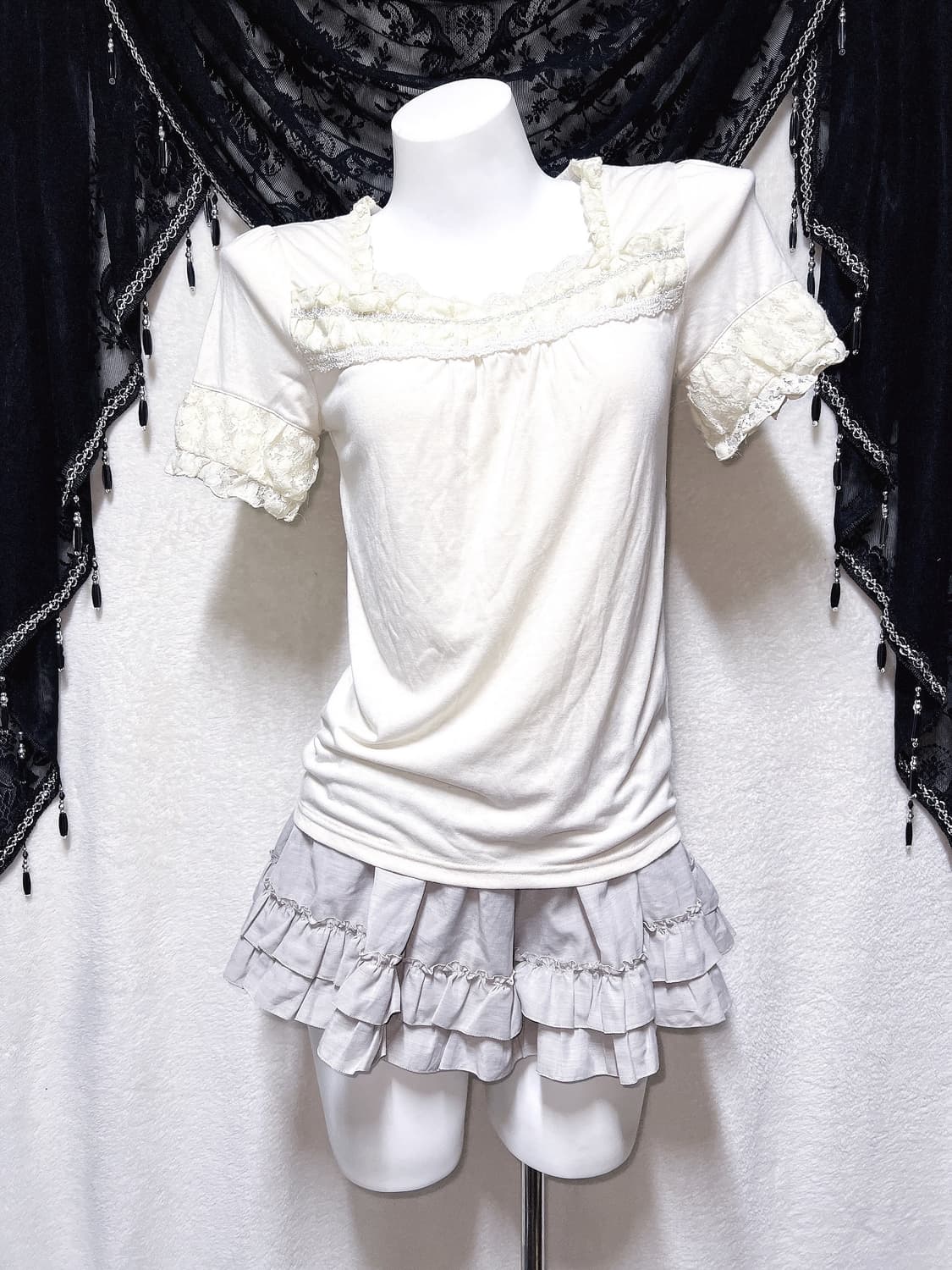 엑팜깔 로맨틱갸루 레이스 프릴 로걀탑 라떼 달천깔 러블리 핀터 모리걸 상품이미지5