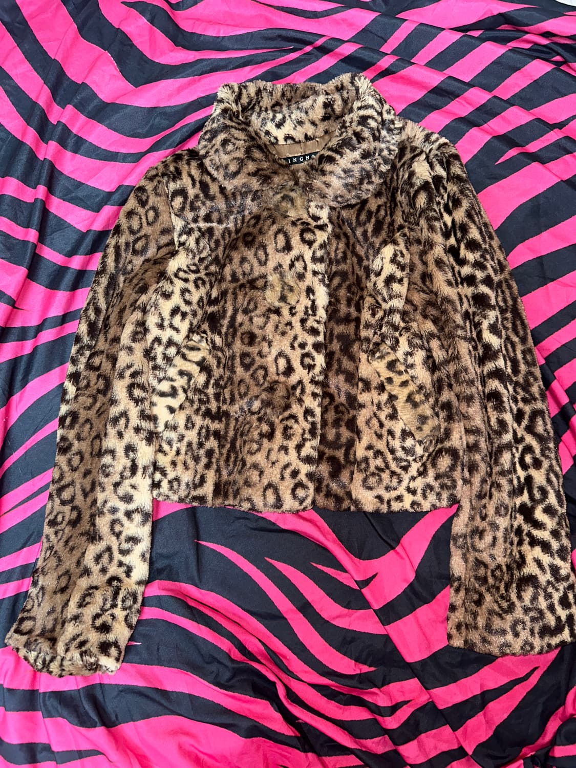 일본빈티지 레오파드 호피 브라운 퍼 털 자켓 상품이미지1