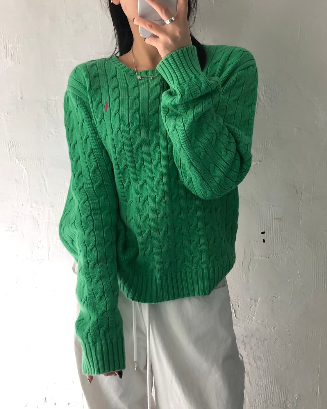 Polo 랄프로렌 우먼 그린컬러 코튼 케이블 니트 상품이미지3