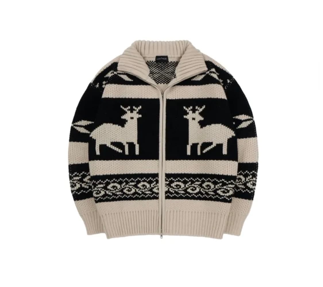 (FREE) 레더리 노르딕 니트 집업 CREAM/BK 판매 상품이미지7