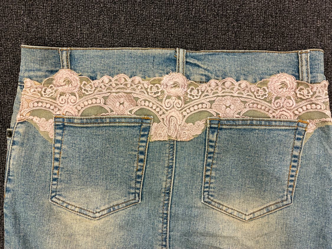 M)Japanese vintage 여성 꽃자수 레이스 디테일 데님스커트 상품이미지8