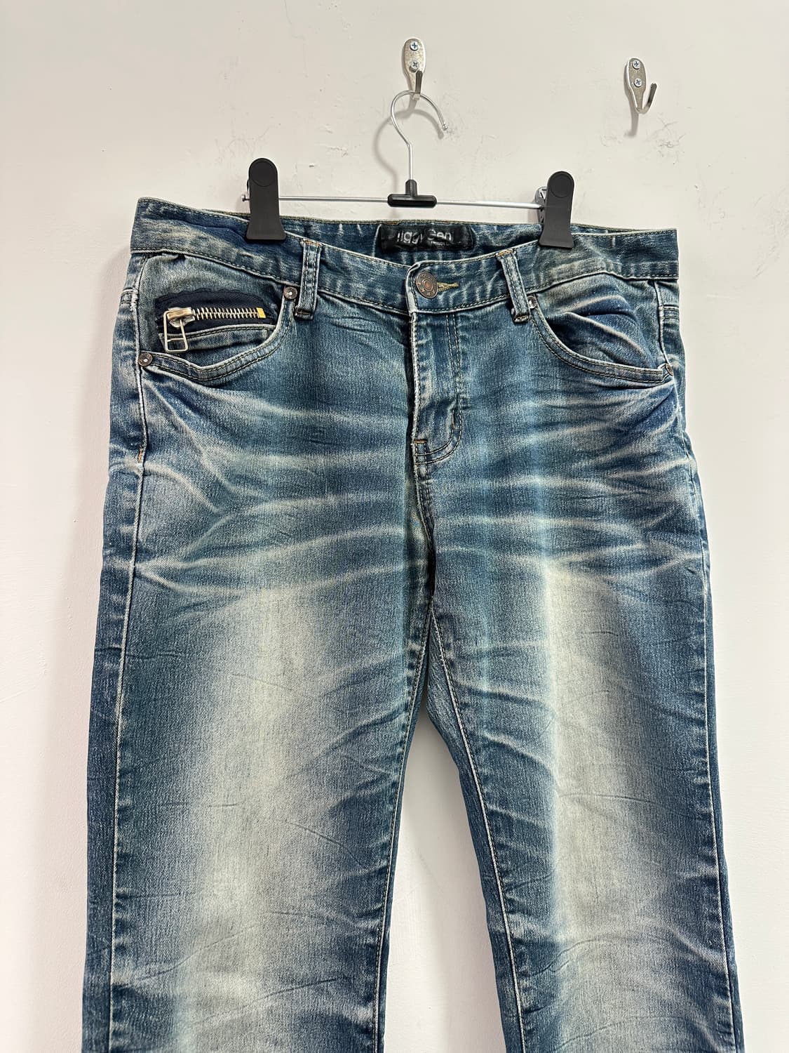 Vintage fade lines back zipper denim pan 상품이미지6